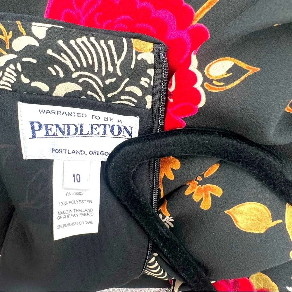 Pendleton Korean Fabric Chinese Asian Floral Black Blouse Top Shirt Size 10 - Picture 11 of 11